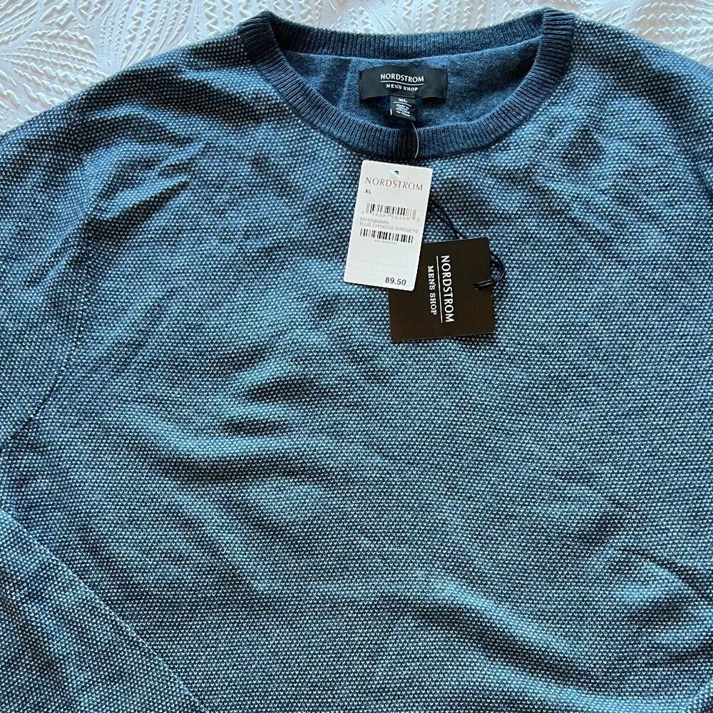 Men's Nordstrom Blue Birdseye Crew Neck Sweater Size XL NWT